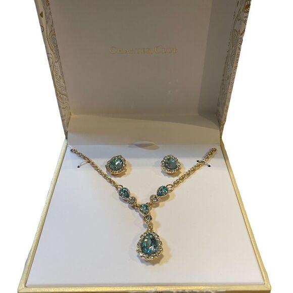 NIB Charter Club Crystal Pear-Shape Halo Lariat Necklace & Stud Earrings Set - Picture 6 of 7